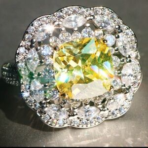 💛 S925 Yellow Princess Cut Halo Ring